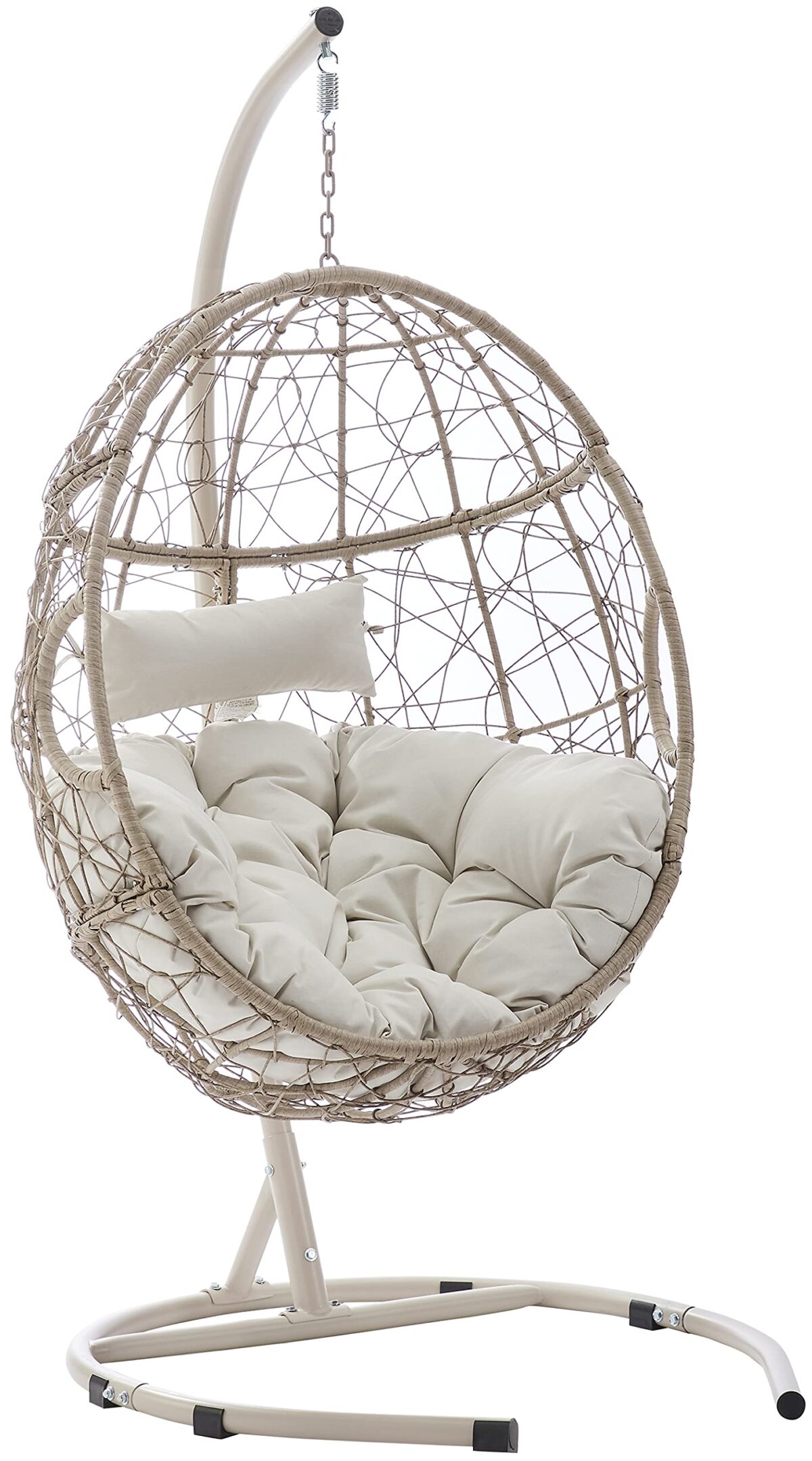 Crosley Cleo Wicker Hanging Egg Chair with Stand, Light Brown, Sand Cushions (New)