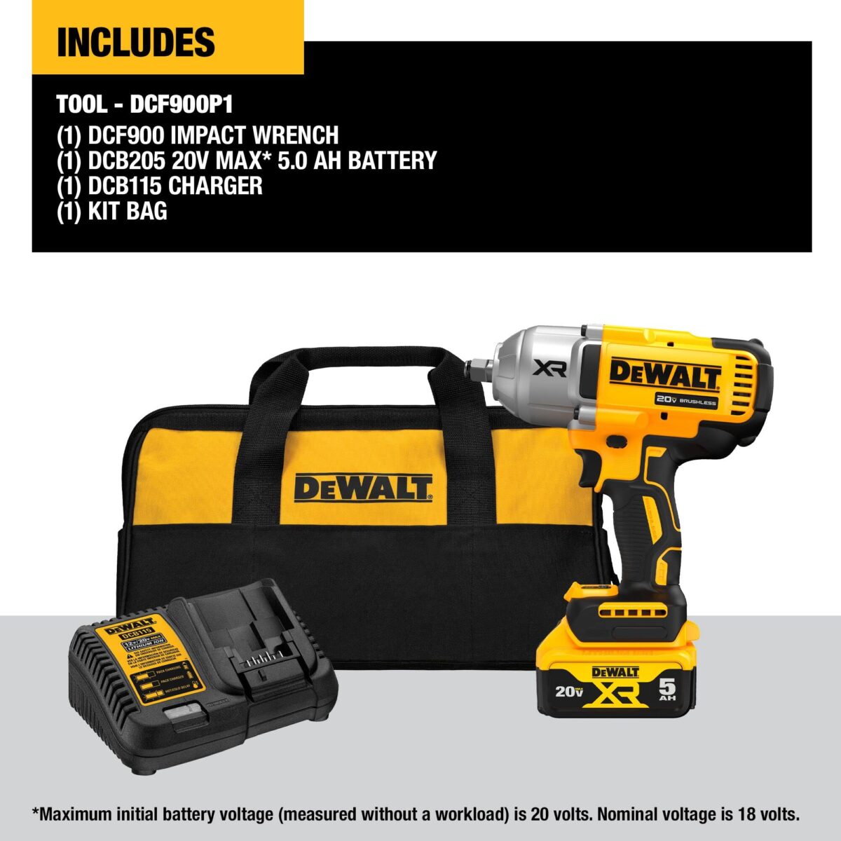 DEWALT 20V MAX Cordless Impact Wrench Kit, 1/2" Hog Ring, 4-Speed Modes (DCF900P1) (New)