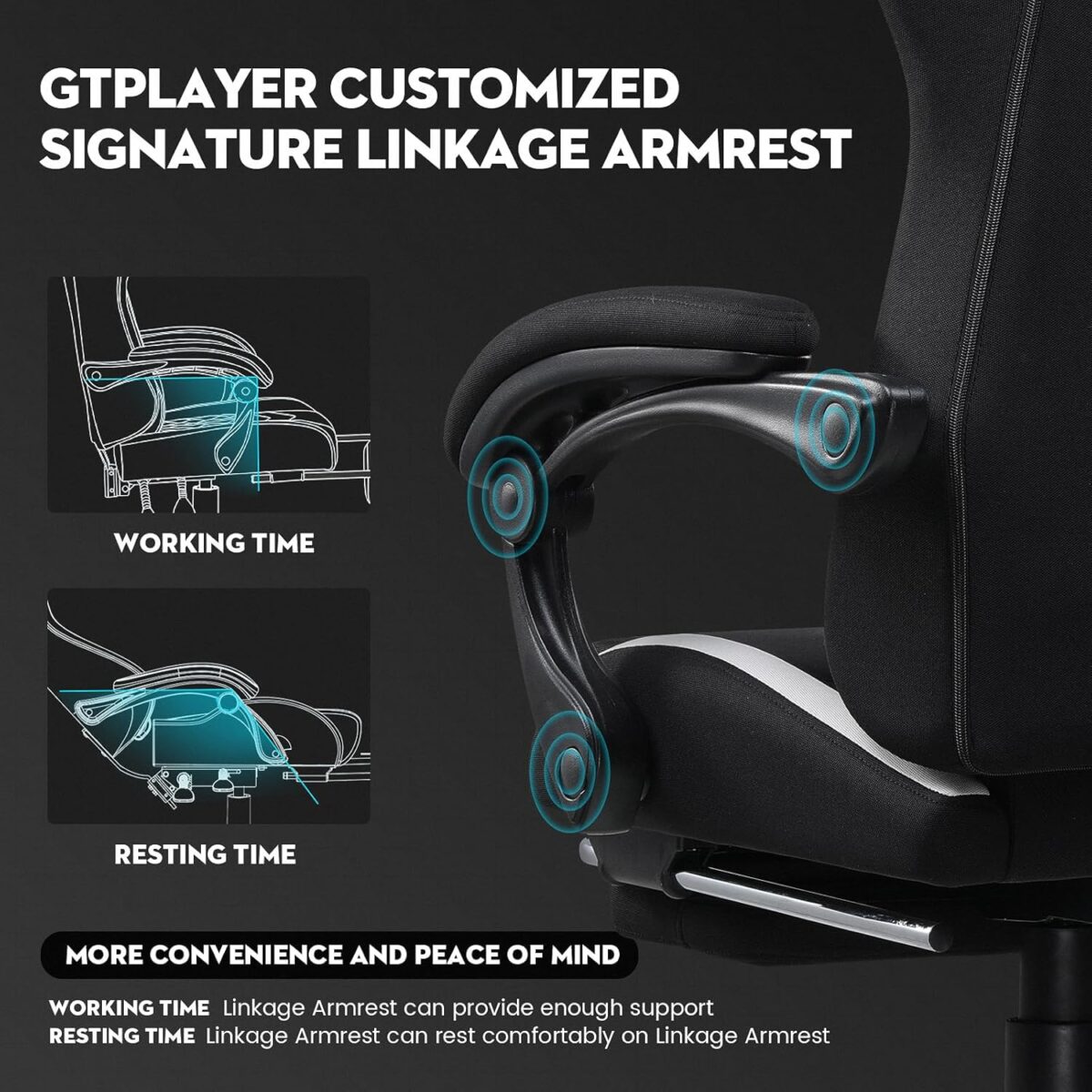 GTPLAYER Fabric Gaming Chair, Ergonomic, Footrest, Lumbar Support, White. (New)