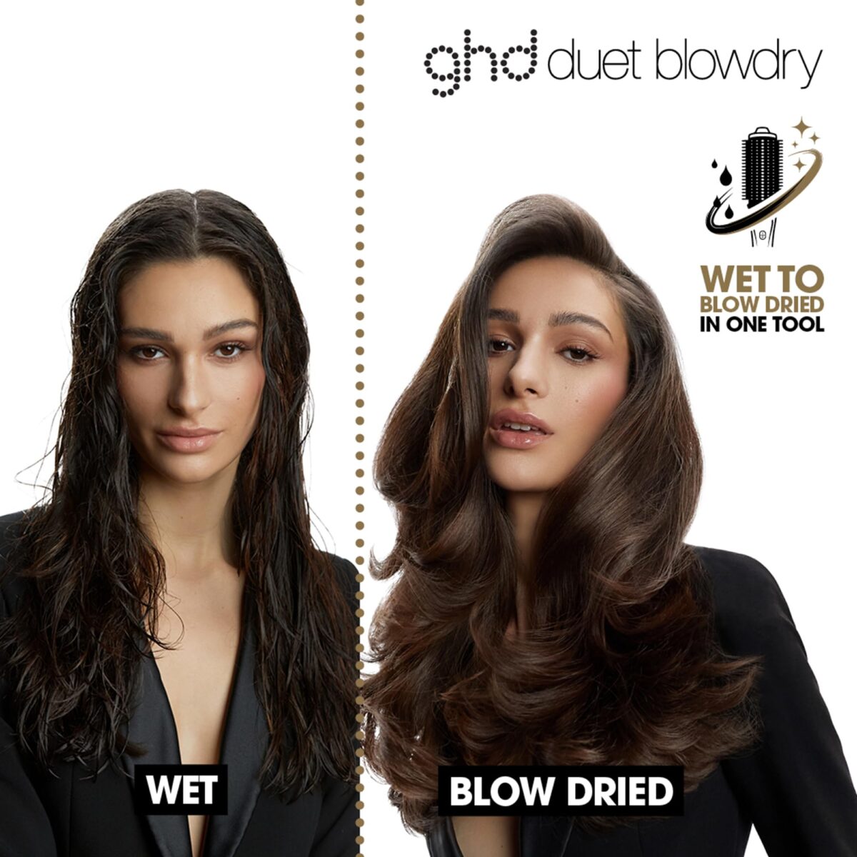 ghd Duet Blowdry Hair Dryer Brush, Black, Wet to Dry, 3X Volume. (New)