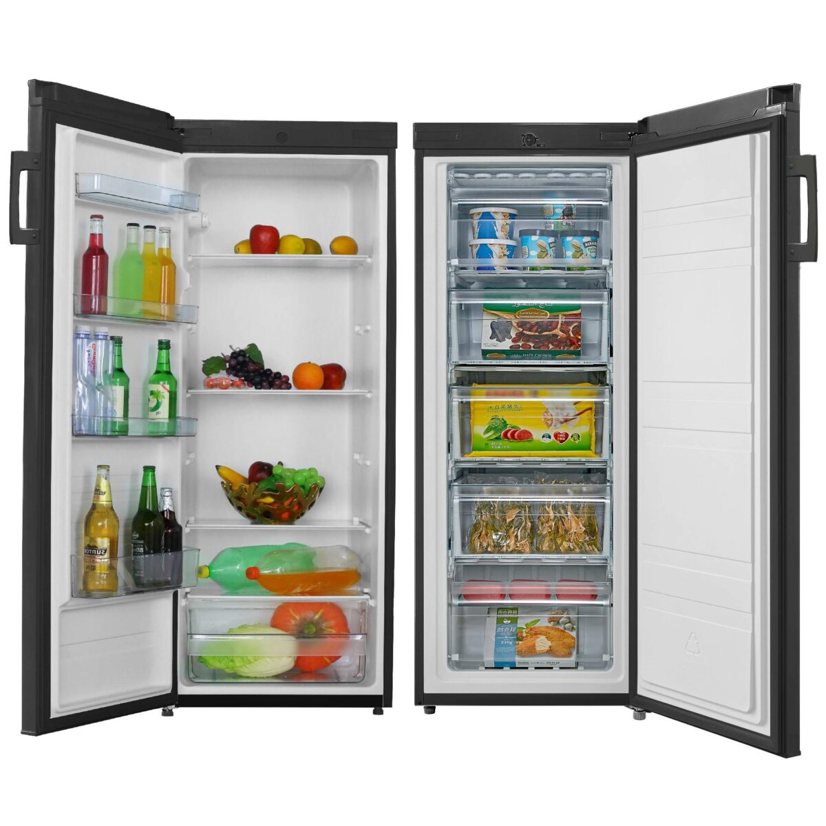 Cookology Tall Upright Fridge & Freezer Pack in Black, 55 x 142cm tall, Side-by-Side (New)