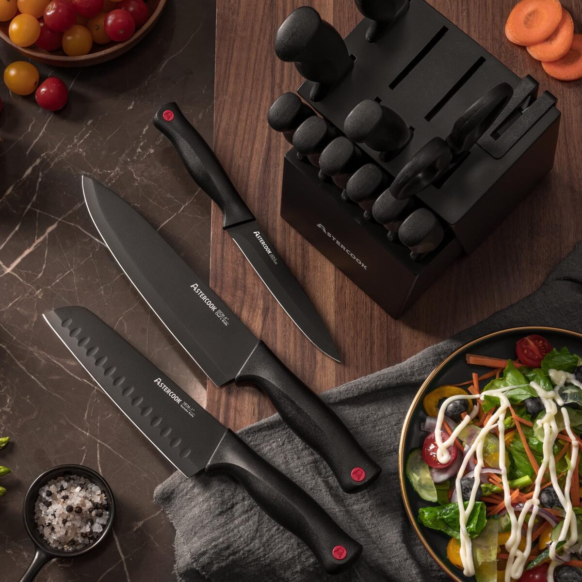 Astercook 15-Piece German Stainless Steel Knife Set with Sharpener (New)