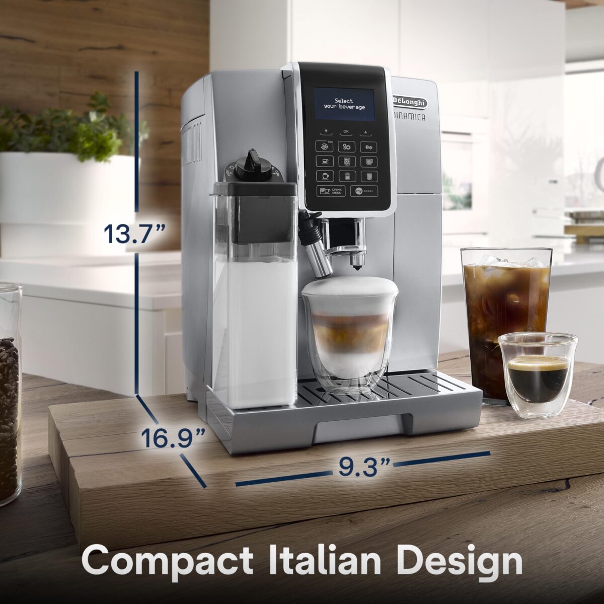 De'Longhi Dinamica LatteCrema Espresso Machine, Automatic Milk Frother, Silver (New)