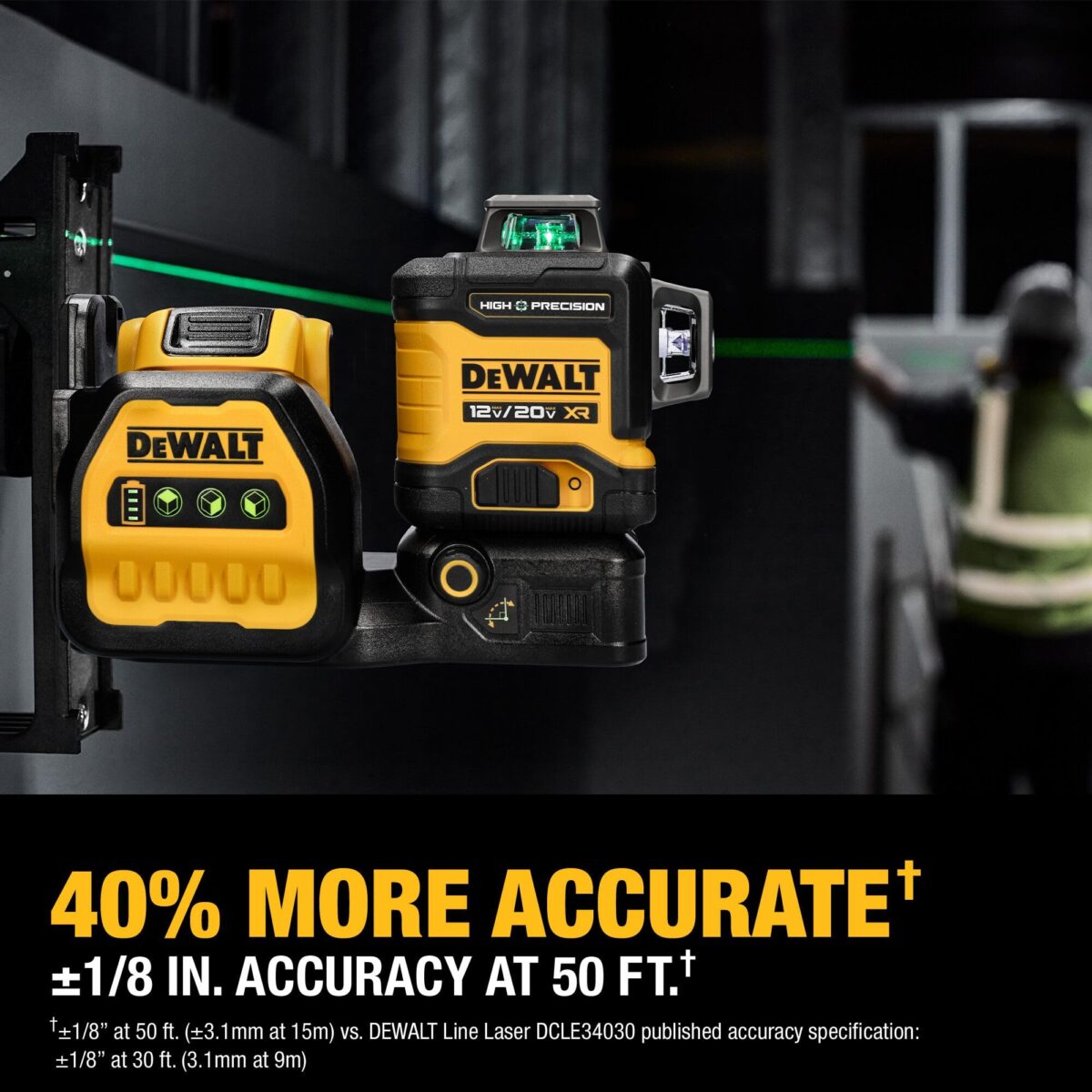 DEWALT 12V/20V MAX XR Line Laser, 3x360° Green, Battery & Charger Included (DCLE34033D1) (New)