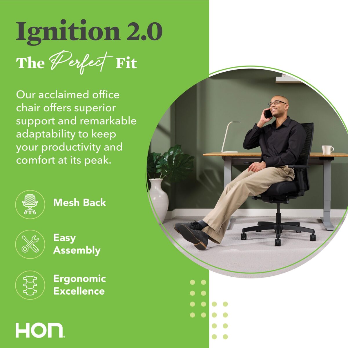 HON Ignition 2.0 Ergonomic Office Chair, Mesh Back, Lumbar Support, Grey (New)