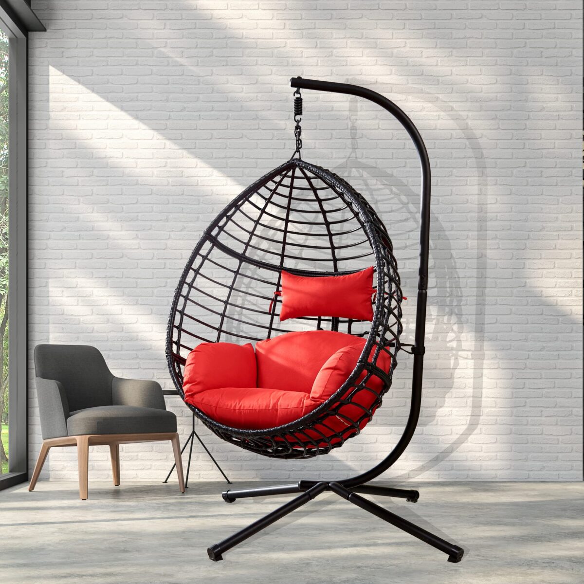 GOWE Swing Egg Chair with Stand, Modern Design, 37.4x37.4x76.77 (Red) (New)