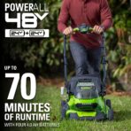 Greenworks 48V 21" Brushless Self-Propelled Lawn Mower, Blower, (4) 4.0Ah Batteries. (New)