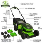 Greenworks 48V 21" Brushless Self-Propelled Lawn Mower, Blower, (4) 4.0Ah Batteries. (New)