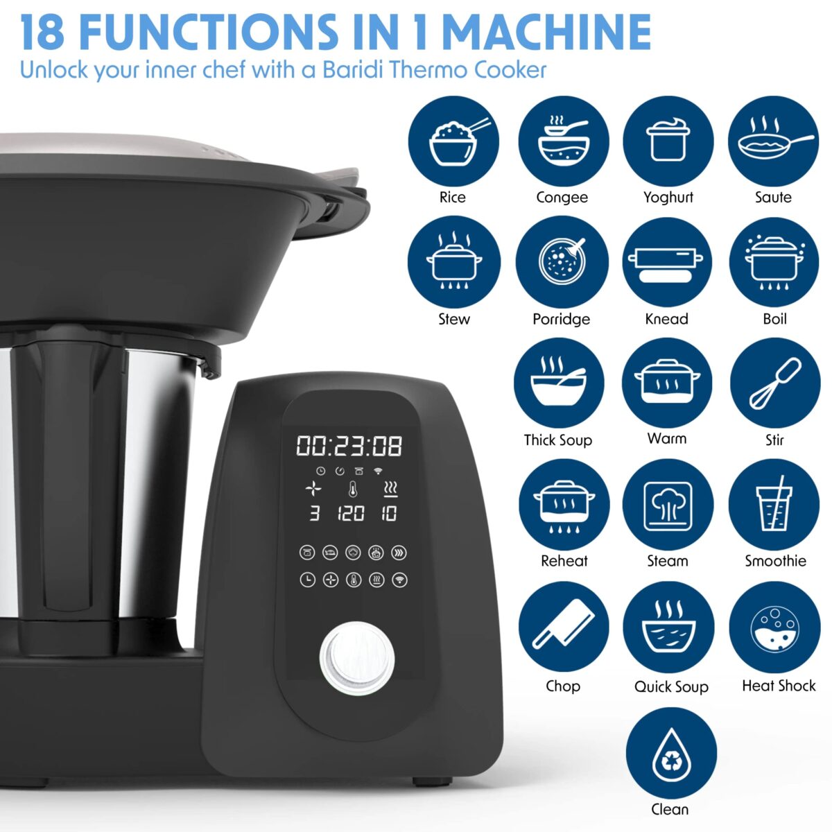 Baridi DH163 Smart Kitchen Robot: 18 Functions, App Recipes, Self-Clean. (New)