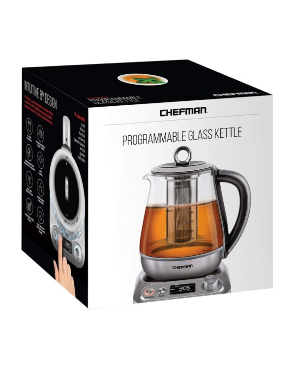 Chefman Digital Glass Kettle, 1.5L, 8 Presets, Tea Infuser, Auto Shutoff (New)