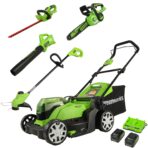 Greenworks 48V 17" Cordless Lawn Mower, Blower, Trimmer, Chainsaw, 4.0Ah Batteries. (New)