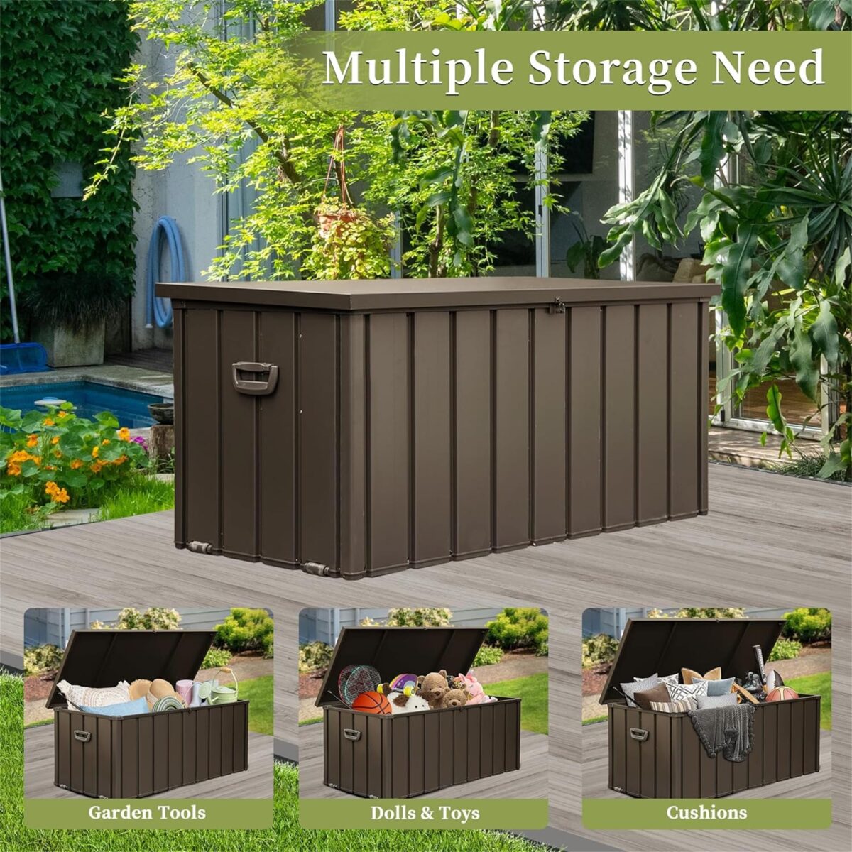 160 Gallon Waterproof Outdoor Storage Deck Box (Dark Brown) (New)