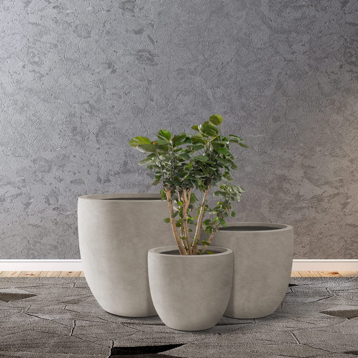 Kante 3-Piece Concrete Planters Set: 20", 16.5", 13.4" with Drainage Hole. (New)