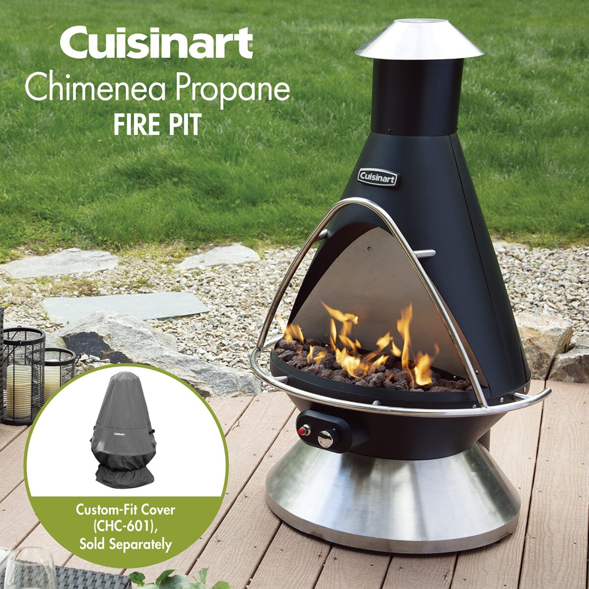 Cuisinart COH-600 Propane Chimenea Fire Pit, Patio Heater, Safety Switch, Lava Rocks (New)