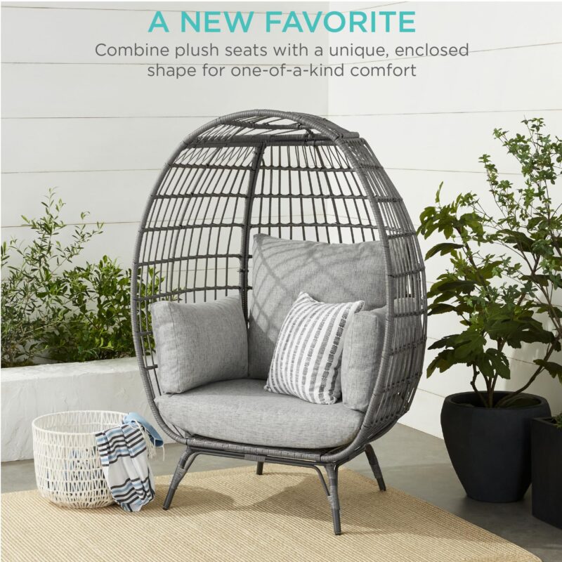 Best Choice Wicker Egg Chair: Oversized Lounger, 440lb Capacity, 4 Cushions. (New)