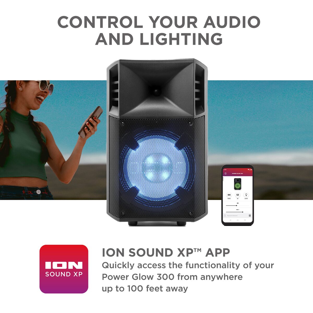 ION Audio Power Glow: 300W Bluetooth Speaker, Karaoke, Lights, Rechargeable. (New)