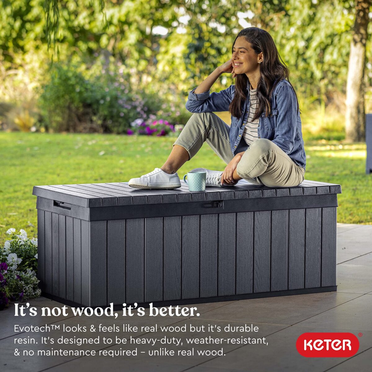 Keter Darwin 100-Gallon Deck Box: Storage for Patio, Cushions, Tools (New)