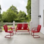 Crosley Ridgeland 4-Piece Retro Metal Outdoor Loveseat Set, Red Gloss (New)