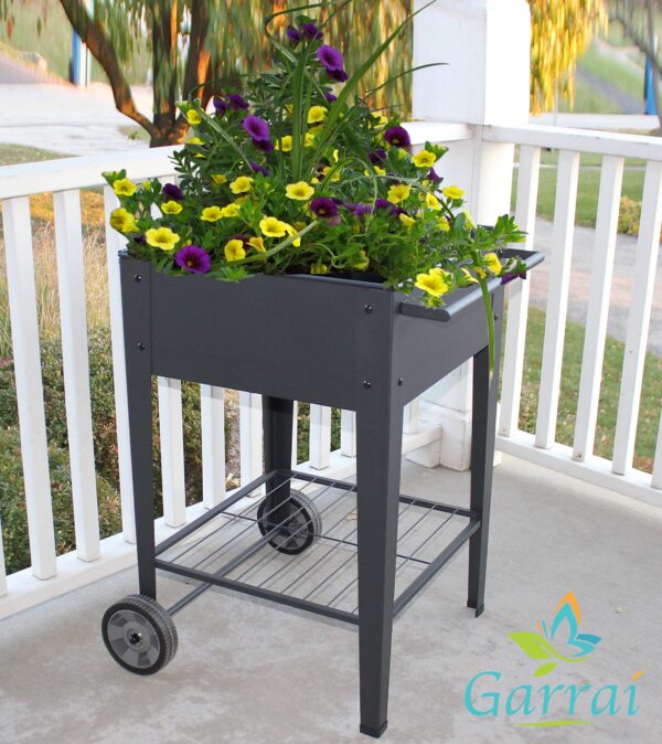 GarraÌ Raised Planter Box, Movable Garden Cart with Wheels, Outdoor. (New)