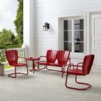 Crosley Ridgeland 4-Piece Retro Metal Outdoor Loveseat Set, Red Gloss (New)