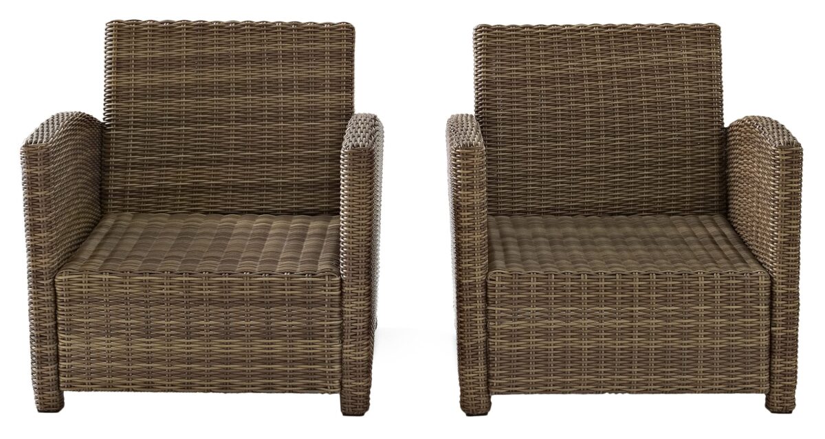 Crosley Bradenton 2-Piece Outdoor Chair Set, Wicker, Sunbrella Cushions, Brown (New)