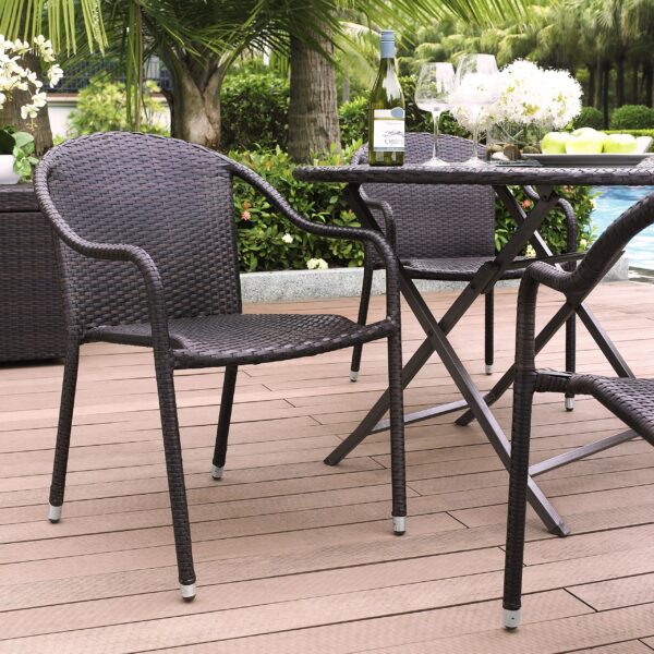 Crosley Palm Harbor 4-Piece Stackable Outdoor Chair Set, Wicker, Brown (New)