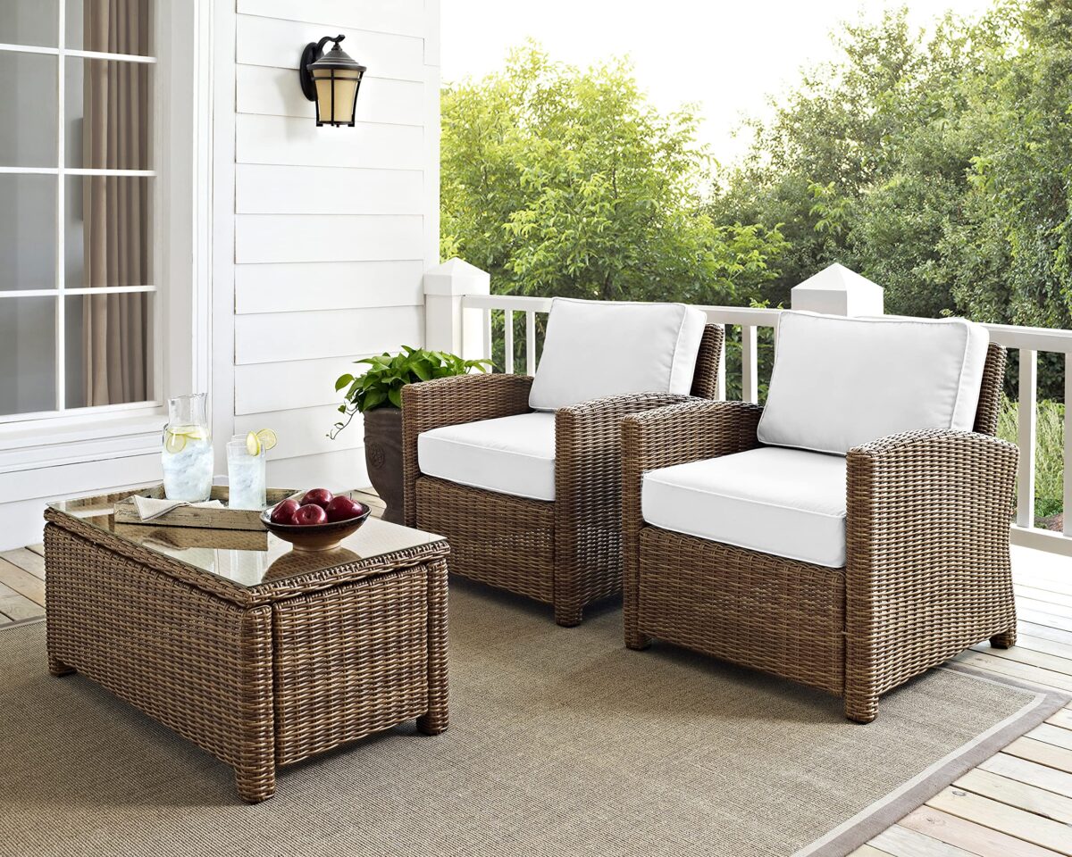 Crosley Bradenton 2-Piece Outdoor Chair Set, Wicker, Sunbrella Cushions, Brown (New)