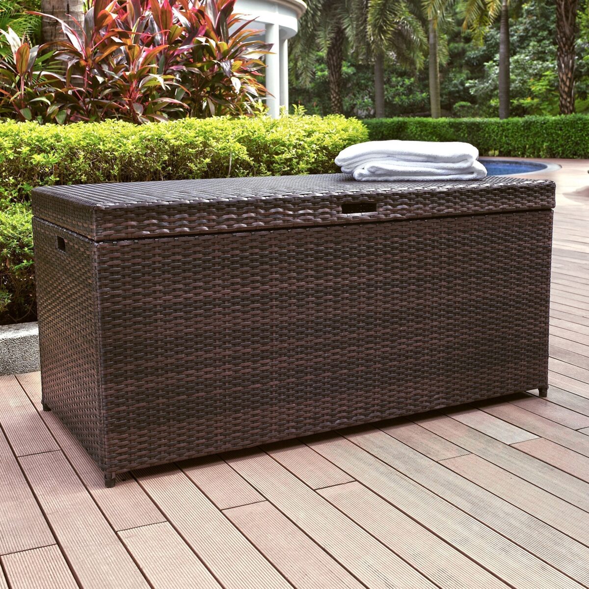 Crosley Palm Harbor Wicker Outdoor Storage Box, Brown, for Cushions & Floats (New)