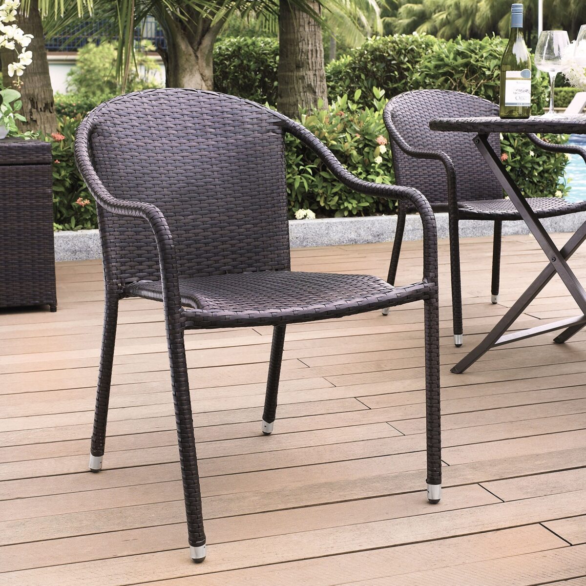 Crosley Palm Harbor 4-Piece Stackable Outdoor Chair Set, Wicker, Brown (New)